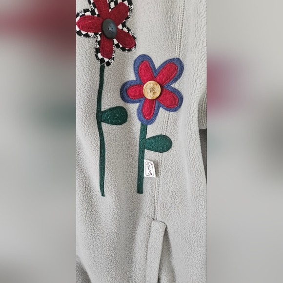 Vintage Carolyn Taylor Sage Green Fleece Jacket with Floral Appliqué - Picture 2 of 8